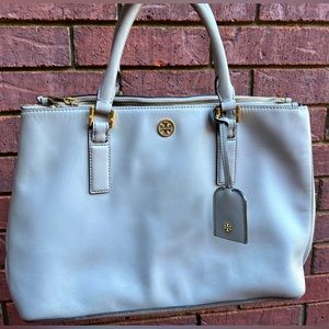 Tory Burch Designer Purse Robinson Dust Storm Double Zipper handbag bag taupe
